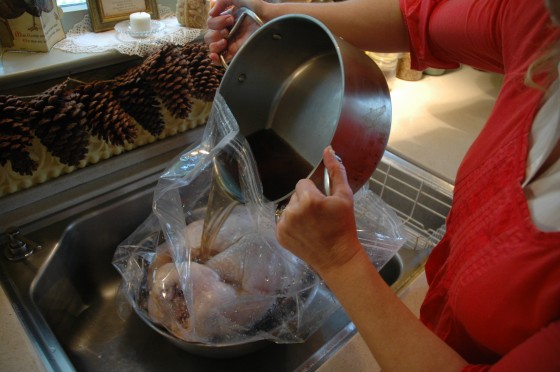Pouring brine on my turkey