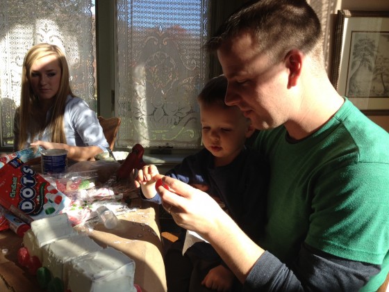 Lochlan and Jeffrey making the gingerbread train